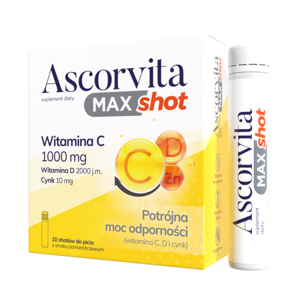 Ascorvita Max Shot 10 shotów po 25 ml o smaku pomarańczowym