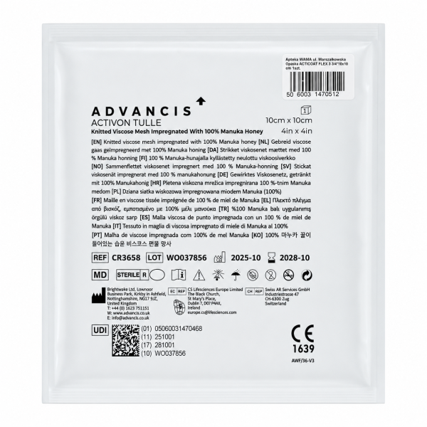 Activon Tulle Opatrunek z miodem manuka 10x10cm - 1 sztuka