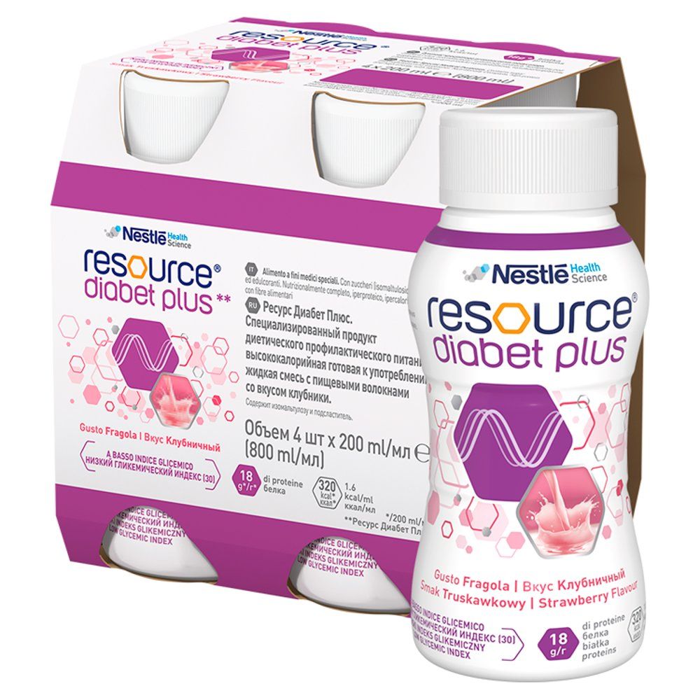 RESOURCE Diabet Plus Płyn smak truskawkowy 4 x 200ml