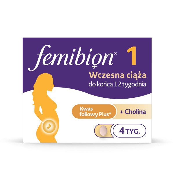 Femibion 1 Wczesna ciąża od 1 do 12 tygodnia Kwas Foliowy Plus cholina 28 tabletek