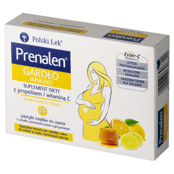 Prenalen Gardło Immuno o smaku pomarańczowo-cytrynowym, 24 pastylki miękkie do ssania