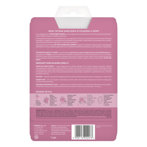 L'biotica PGA Hydro Fusion Hydrożelowa maska do twarzy z kolagenem 1 szt.