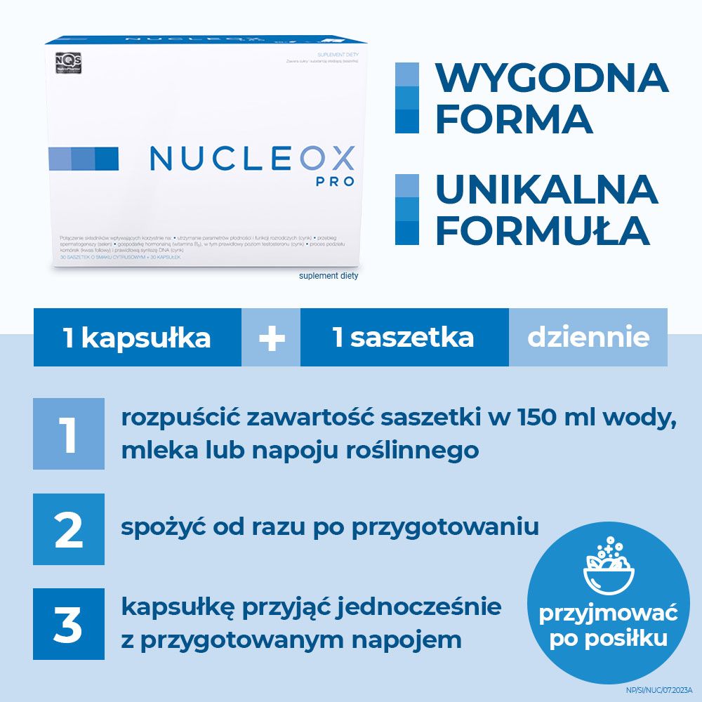 Nucleox Pro zestaw 30 sasz. + 30 kaps. na niepłodność mężczyzn