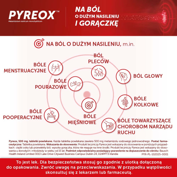 Pyreox 500 mg lek przeciwbólowy 20 tabletek