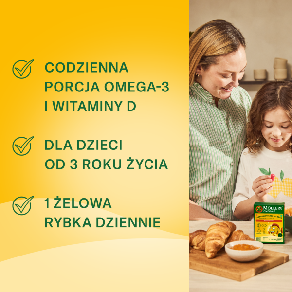 MÖLLER’S® RYBKI OMEGA-3 WYSOKA KONCENTRACJA O SMAKU MALINOWYM, ŻELKI, 27 SZTUK