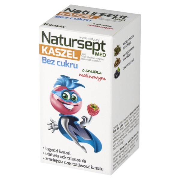 NATURSEPT MED KASZEL lizaki bez cukru o smaku malinowym 6sztuk