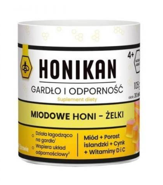 Honikan Gardło I Odporność Miodowe Honi-Żelki porost + cynk 30 sztuk
