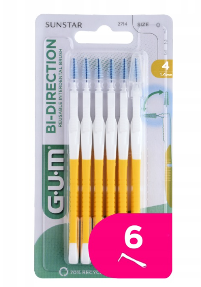 GUM Bi-Direction Szczoteczki międzyzębowe 1,4 mm 6 sztuk