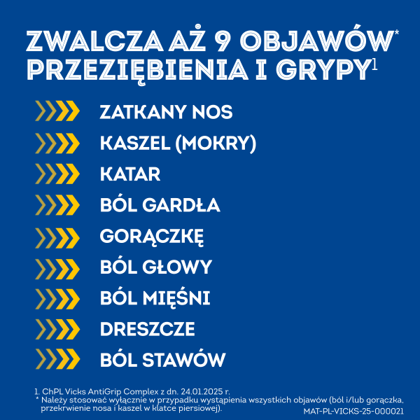 Vicks AntiGrip Complex leczy 9 objawów przeziębienia i grypy, 10 saszetek