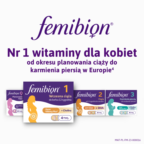 Femibion 1 Wczesna ciąża od 1 do 12 tygodnia Kwas Foliowy Plus cholina 28 tabletek