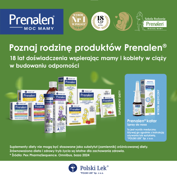 Prenalen PROTECTA dla kobiet w ciąży i karmiących 14 saszetek o smaku malinowym BEZ CUKRU