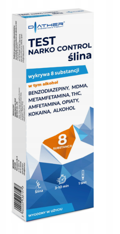 DIATHER Test Narko Control 8 substancji w ślinie na Narkotyki + Alkohol 1sztuka