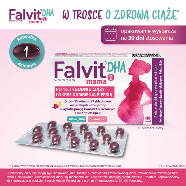 Falvit® mama 2 DHA dla kobiet po 16. tygodniu ciąży i karmiących 30 kapsułek