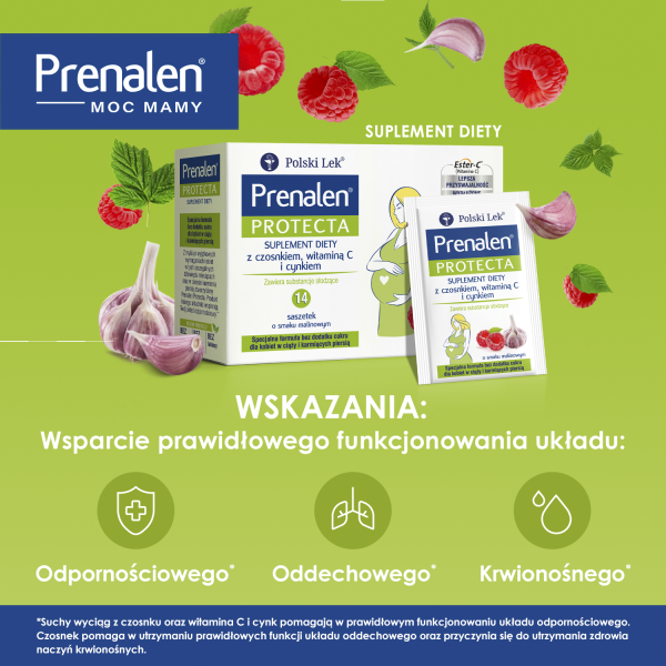 Prenalen PROTECTA dla kobiet w ciąży i karmiących 14 saszetek o smaku malinowym BEZ CUKRU