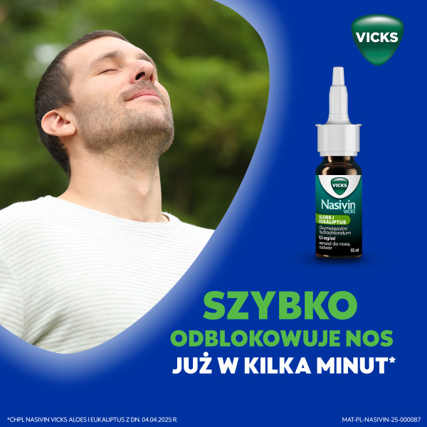 Aerozol do nosa Nasivin Vicks Aloes i Eukaliptus na zatkany nos, katar, 15 ml