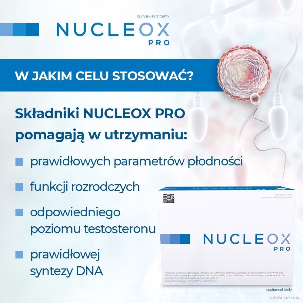 Nucleox Pro zestaw 30 sasz. + 30 kaps. na niepłodność mężczyzn