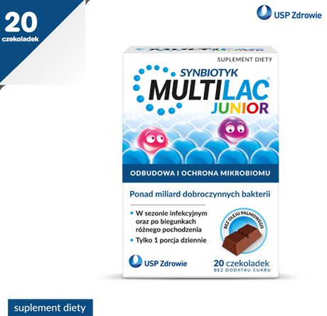 Multilac Junior probiotyk  synbiotyk dla dzieci 20 czekoladek