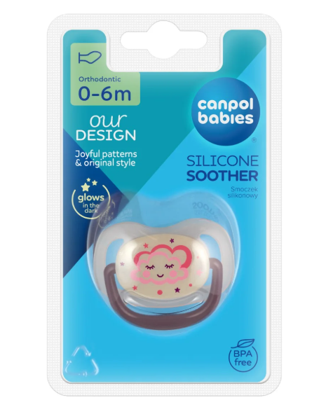 Canpol babies Smoczek uspakajający silikon 0-6m anatomiczny NIGHT DREAMS róż 22/500 1 SZTUKA