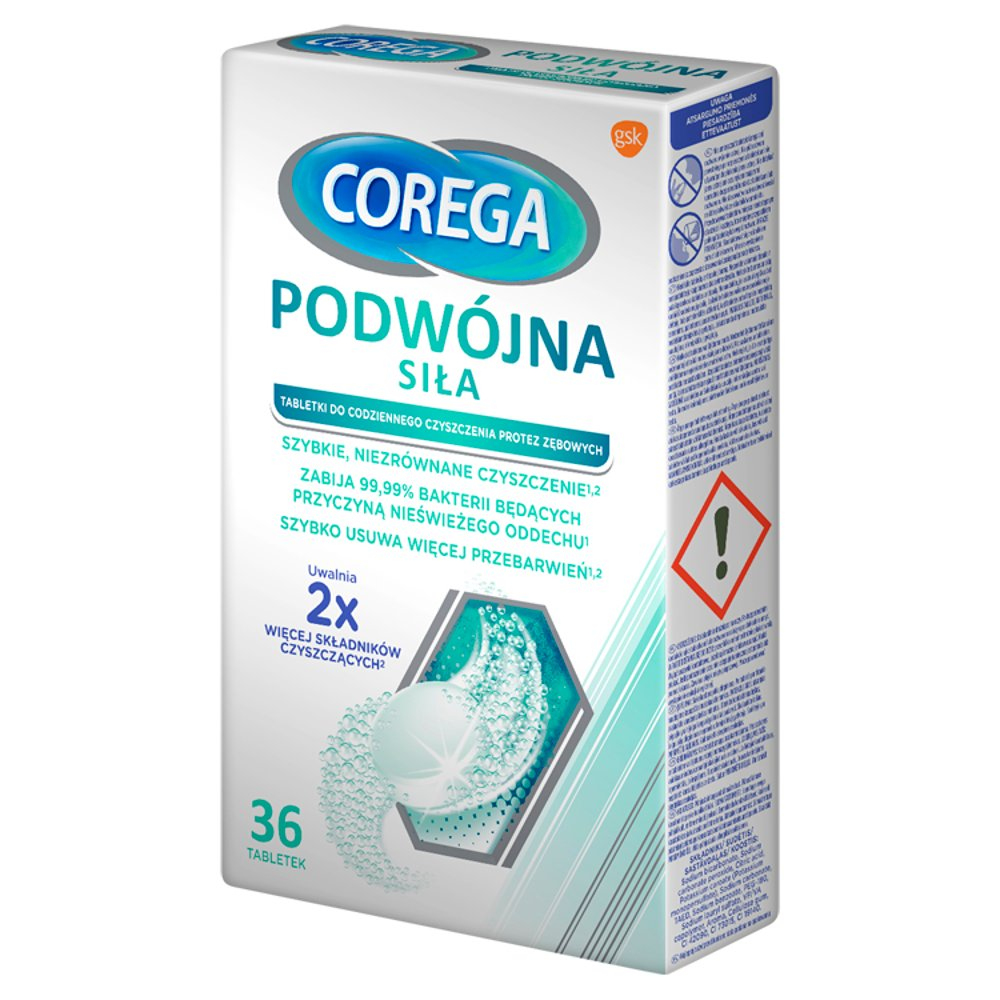 Corega Podwójna Siła  do czyszczenia protez 36 tabletek rozpuszczalnych