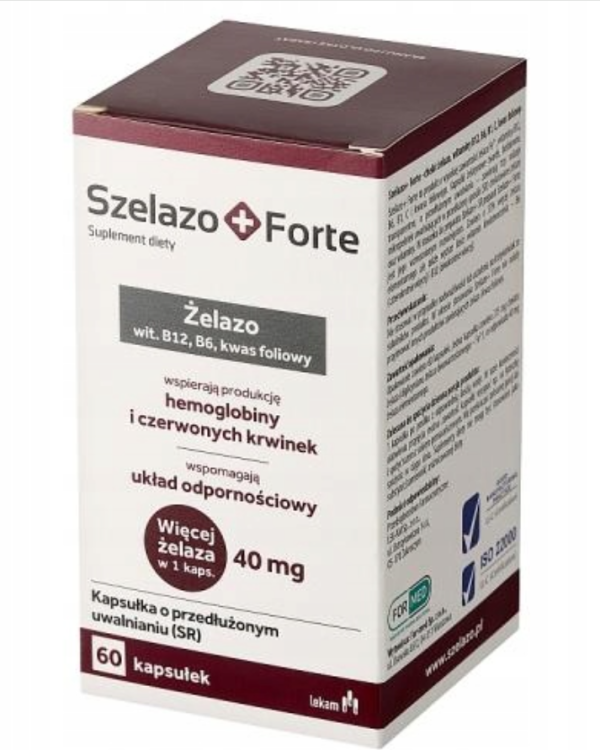 LEK-AM Szelazo+ Forte 40 mg żelazo z witaminami B12 i B6 60 kapsułek