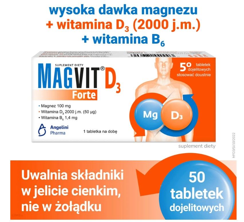 Magvit Forte D3 2000 z witaminą B 50 tabletek