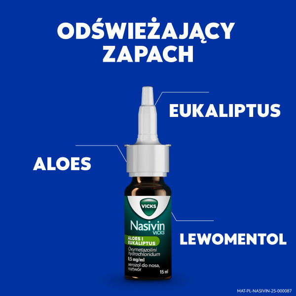 Aerozol do nosa Nasivin Vicks Aloes i Eukaliptus na zatkany nos, katar, 15 ml