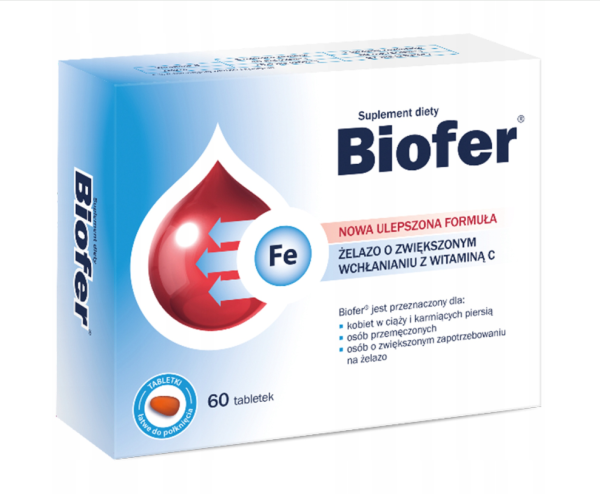 Biofer Żelazo z WITAMINĄ C, ZMĘCZENIE, CIĄŻA, KARMIENIE PIERSIĄ 60 tabletek