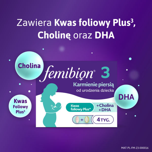 Femibion® 3 Karmienie Piersią, suplement diety, Kwas Foliowy Plus³, cholina, DHA, 28 tabletek i 28 kapsułek