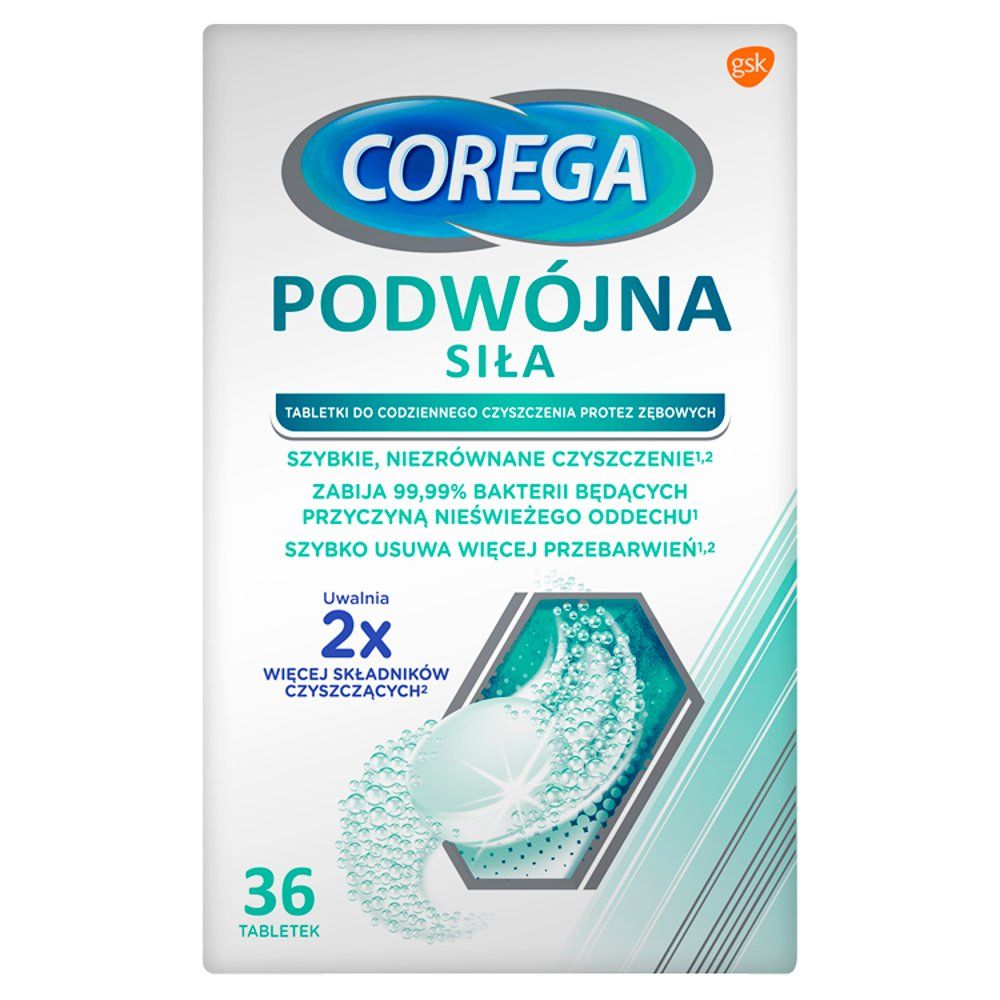Corega Podwójna Siła  do czyszczenia protez 36 tabletek rozpuszczalnych
