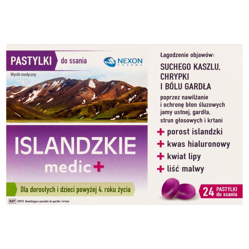 Pastylki Islandzkie Medic+na kaszel chrypkę i ból gardła 24 szt.