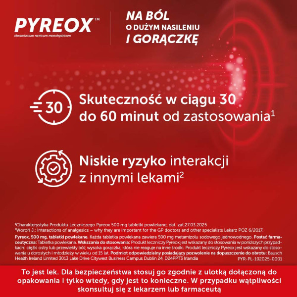 Pyreox 500 mg lek przeciwbólowy 20 tabletek
