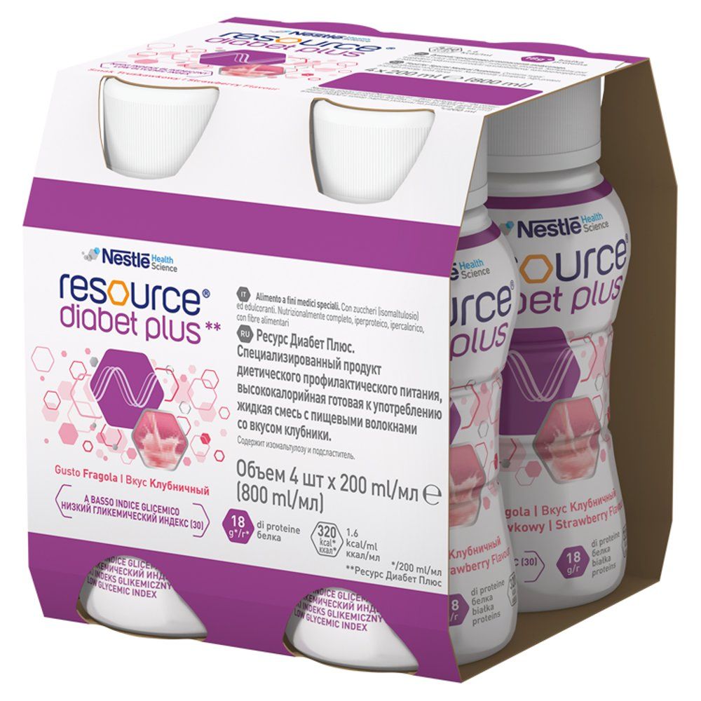 RESOURCE Diabet Plus Płyn smak truskawkowy 4 x 200ml