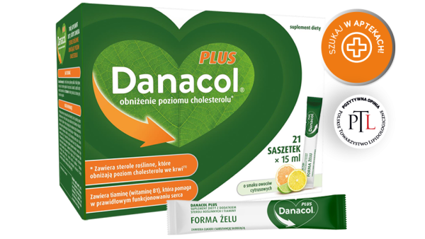 Danacol Plus  21 saszetek po 15 ml na obniżenie cholesterolu smak cytrusowy