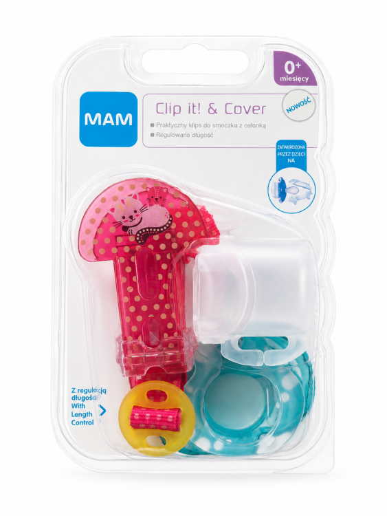 MAM Clip It! & Cover Klips do Smoczka Regulowany z Osłonką BPA Free