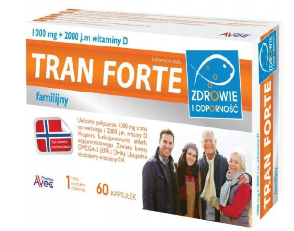 Tran Familijny Forte 1000 mg  + 2000j.m. witaminy D3 60 kapsułek