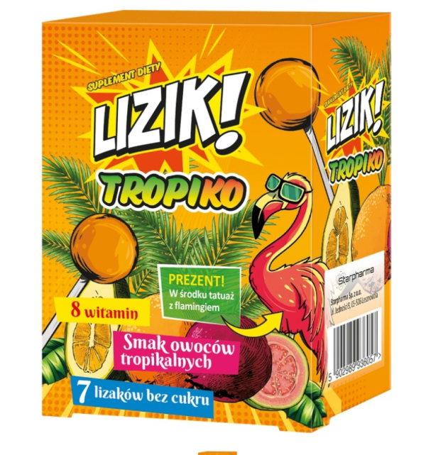 Lizik! Tropiko lizaki bez cukru owoce tropikalne 7szt + TATUAŻ W PREZENCIE