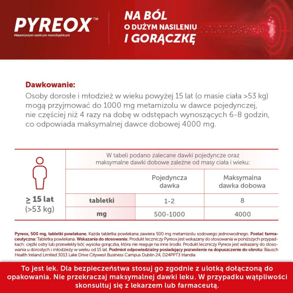 Pyreox 500 mg lek przeciwbólowy 20 tabletek