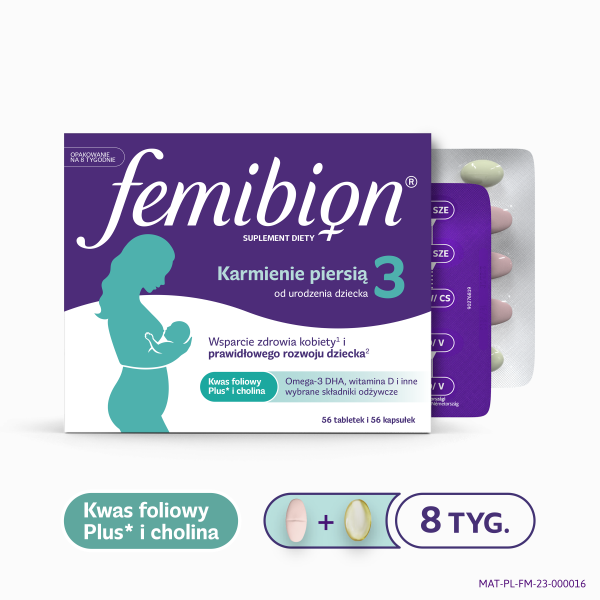 Femibion 3 Karmienie Piersią suplement diety Kwas Foliowy Plus³ cholina, DHA, 56 tabletek i 56 kapsułek
