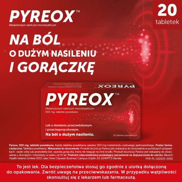 Pyreox 500 mg lek przeciwbólowy 20 tabletek