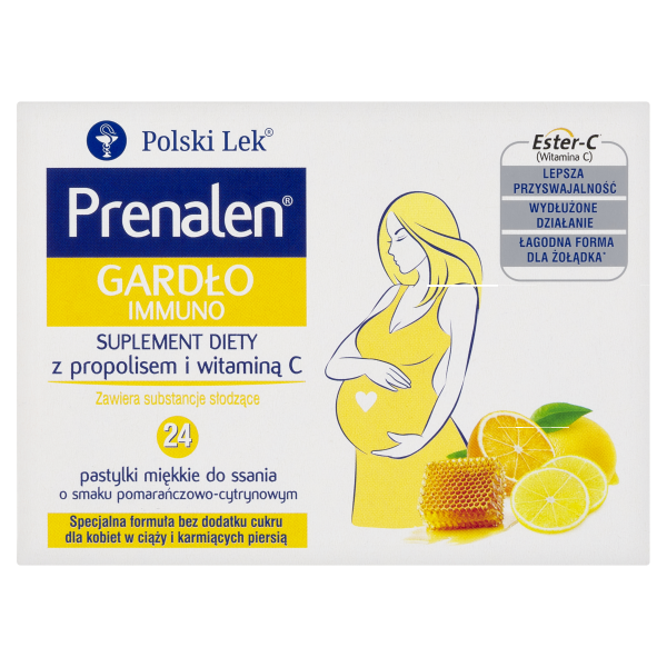 Prenalen Gardło Immuno o smaku pomarańczowo-cytrynowym, 24 pastylki miękkie do ssania