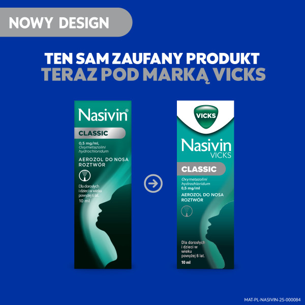 Aerozol do nosa Nasivin Vicks Classic na zatkany nos, katar, 10 ml