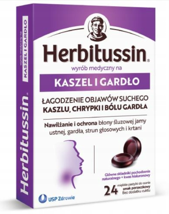 Herbitussin Na suchy kaszel i ból gardła, 24 pastylek do ssania