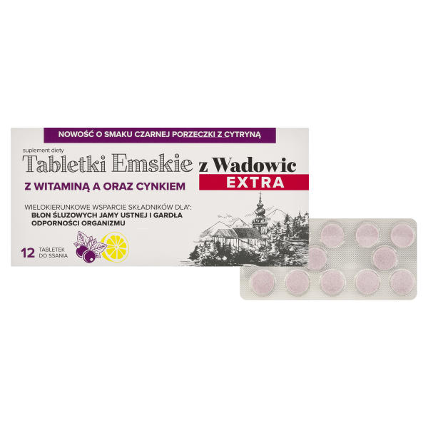 Tabletki Emskie z Wadowic EXTRA o smaku czarnej porzeczki z cytryną 12 tabletek