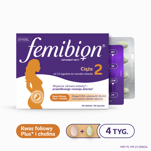 Femibion 2 Ciąża 13-40 tydz. kwas foliowy cholina DHA  28 kaps. +  28 tabl.