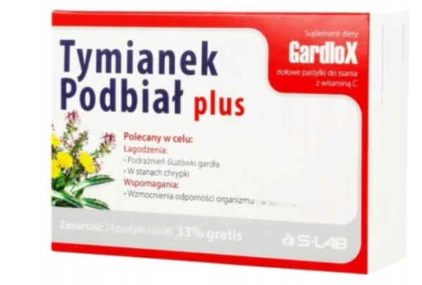 GARDLOX Tymianek i Podbiał Plus na gardło i chrypkę 24 pastylki