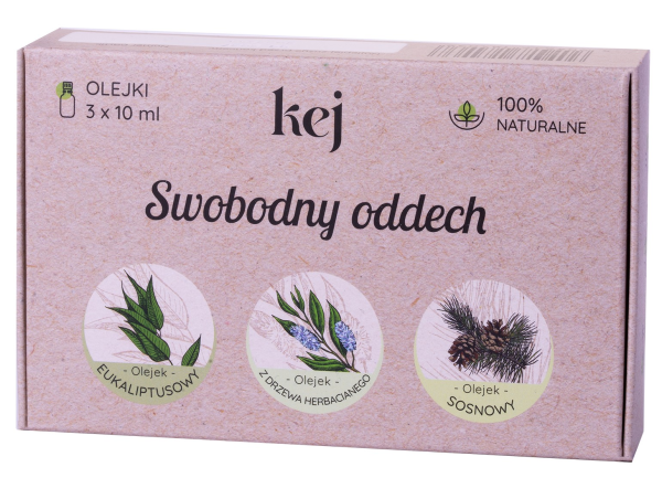 KEJ Zestaw olejków eterycznych  SWOBODNY ODDECH eukaliptusowy z drzewa herbacianego sosnowy  3x10ml