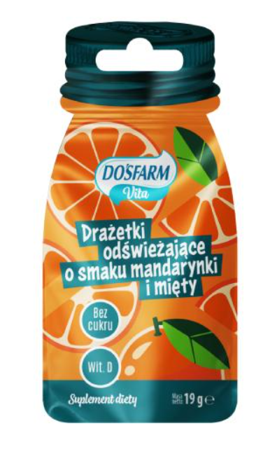 Dosfarm Vita drażetki odświeżające smak mandarynki mięty z witaminą D3 19g