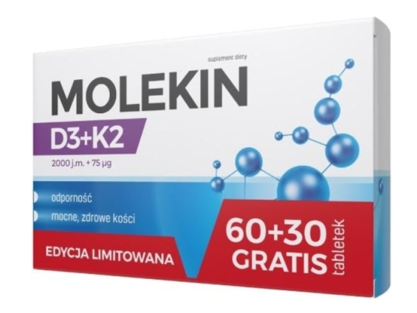Molekin D3 2000j.m.  + K2 75ug zdrowe kości i zęby  60+30 tabletek GRATIS