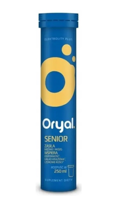 Oryal Senior Elektrolity Plus smak pomarańczy i bergamoty 20 tabletek musujących