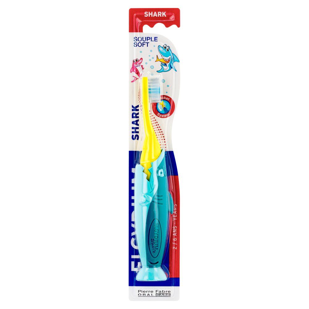 ELGYDIUM Pocket Kids Shark szczoteczka do zębów dla dzieci 2-6 lat miękka
